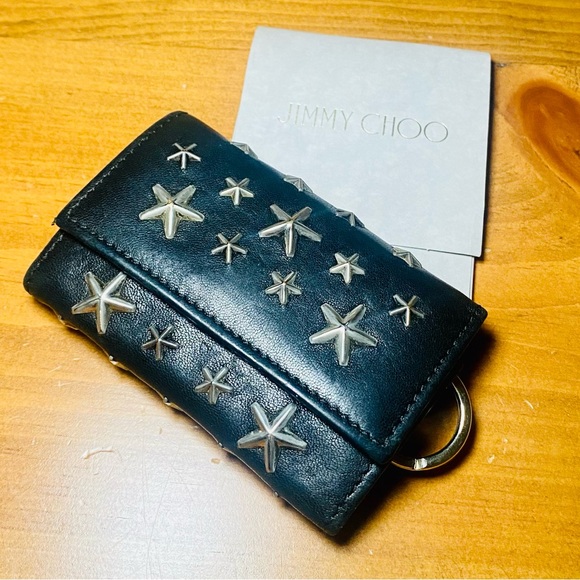 EUC Jimmy Choo Starred Studded Black Neptune Leather 6 Key Ring Case - Picture 1 of 17
